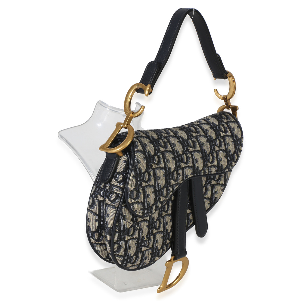 Christian Dior Navy Oblique Canvas Mini Saddle Bag - Picture 3 of 8